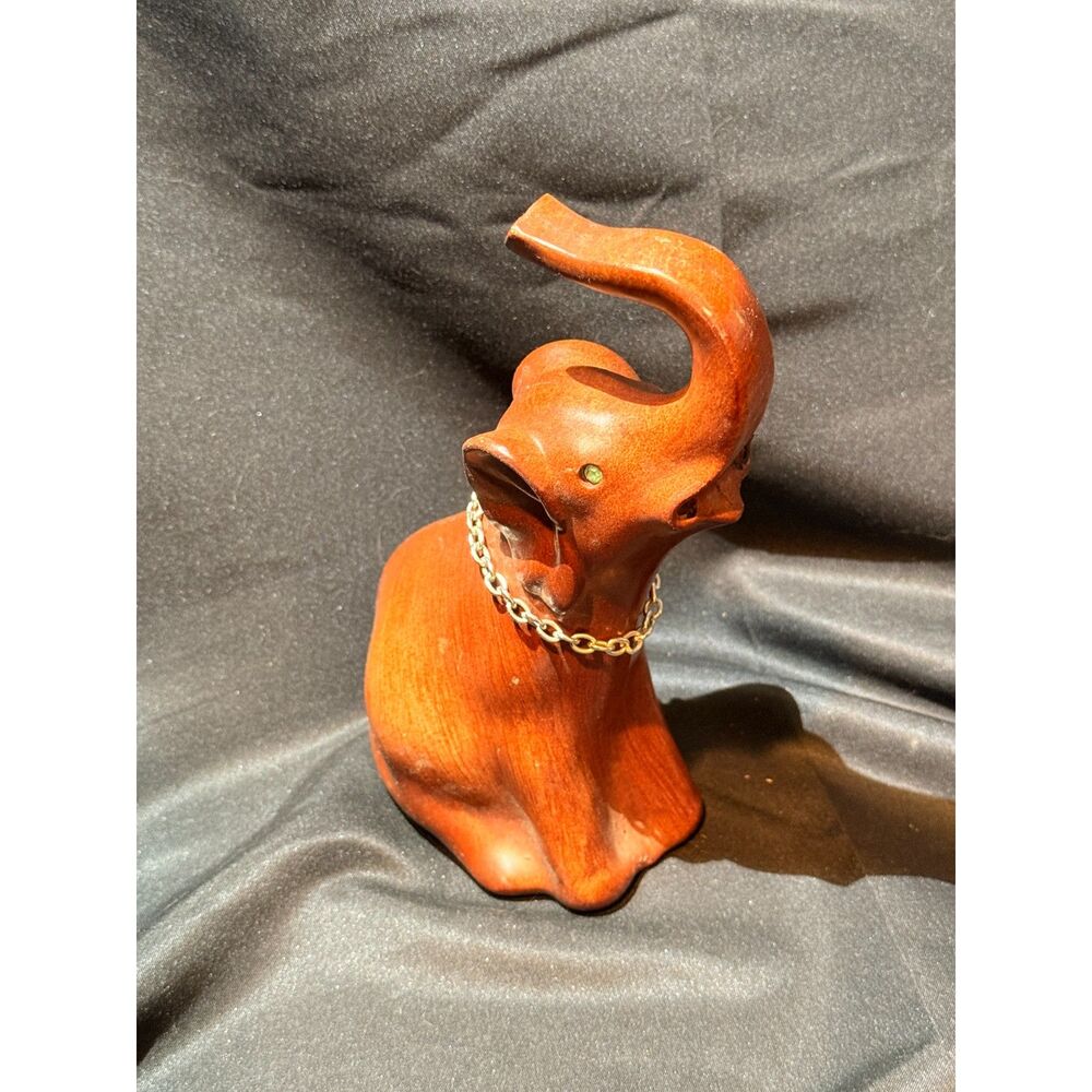 Vintage Hand Carved Wood Elephant Figurine 7.75"